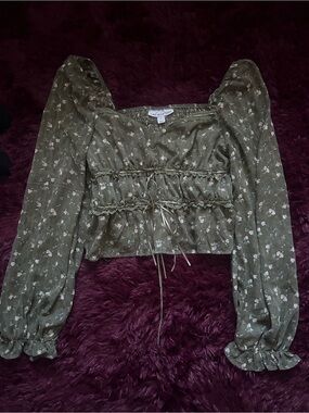 AND OTHER STORIES Olive Floral Smocked Square-Neck Blouse